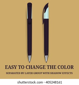 Vector Pen, Pencil, Marker. Corporate Identity, Promotional gift, Branding Stationery Templates. Isolated. With Background. Mock Up Template Ready For Your Design. Colorful pen. 
