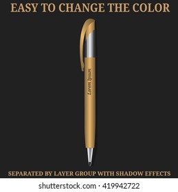 Vector Pen, Pencil, Marker. Corporate Identity, Promotional gift, Branding Stationery Templates. Isolated. Black Background. Mock Up Template Ready For Your Design.