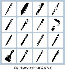vector pen, pencil and marker icons