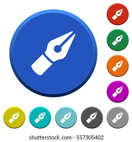 Vector pen round color beveled buttons with smooth surfaces and flat white icons
