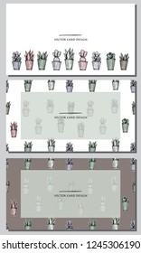 Vector pen style illustration. Cacti and succulents. Cards design set. 