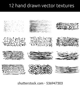 Vector pen textures set. Grungy hand drawn lines, frames, stains, dots, stripes, patterns. Sketched, doodle style