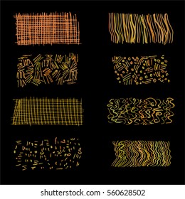 Vector pen textures set. Grungy hand drawn lines, frames, stains, dots, stripes, patterns. Sketched, doodle style
