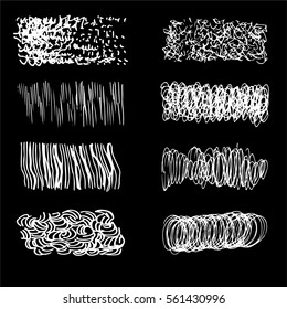 Vector pen textures set. Grungy hand drawn lines, frames, stains, dots, stripes, patterns. Sketched, doodle style