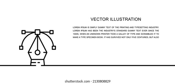 Vector pen tool, computer graphic, curve control point one line icon. Continuous one line