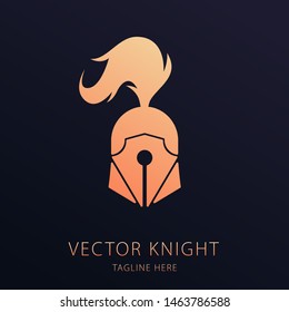 Vector pen tool with knight helmet symbol. Vector knight logotype. gold gradient colors.