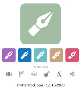 Vector pen white flat icons on color rounded square backgrounds. 6 bonus icons included
