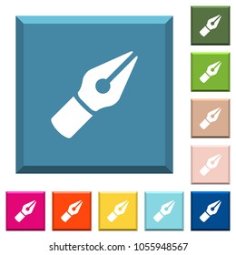 Vector pen white icons on edged square buttons in various trendy colors
