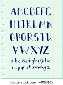 Vector pen written alphabet on a blue paper