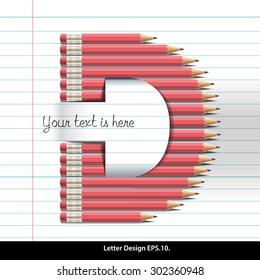 Vector of pencil alphabet D on book paper