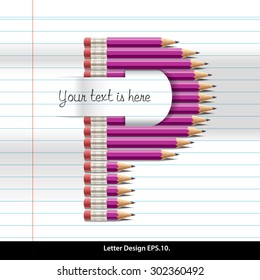 Vector of pencil alphabet P on book paper