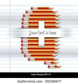 Vector of pencil alphabet Q on book paper