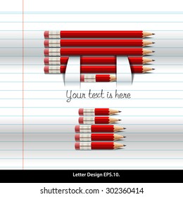 Vector of pencil alphabet T on book paper
