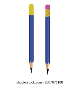Vector pencil blue color realistic pencil eraser on pencil