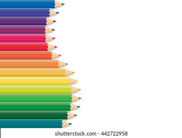 Vector pencil color row background is rainbow-colored wood as the frame.