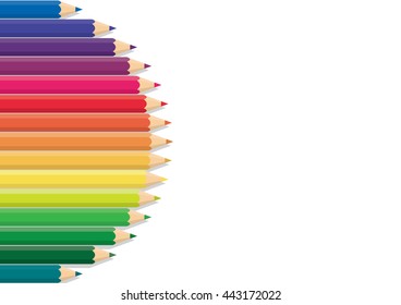 Vector pencil color row background is rainbow-colored wood as the frame.