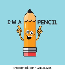 VECTOR PENCIL WITH CUTE CHARACTER IN ORANGE COLOR VERY ATTRACTIVE CHILDREN IN COMPLETE WITH A HANDS THAT SHOW HIS NAME, VERY SUITABLE FOR CHILDREN'S LEARNING CARD IN RECOGNIZING THE NAMES OF OBJECTS