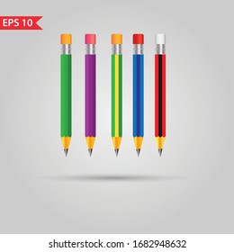 Vektorillustration Stift in verschiedenen Farben und Stilrichtungen, Vektorillustration Stift auf weißem Hintergrund.