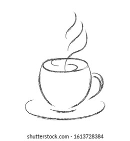 Vector pencil drawing of a Cup of hot coffee or tea. Isolated on white background for cafe theme design, menu. 