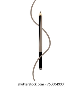 Vector pencil eyebrow with tracing line stroke. Brown eye pencil or magnificent eyebrows.. Thin Line Isolated on White Background