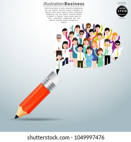Vector pencil -  flat illustration of business. a large group of men and women in the form of Speech bubbles.(business community or politicians)