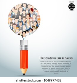 Vector pencil  -  flat illustration of business. a large group of men and women in the form.(business community or politicians)