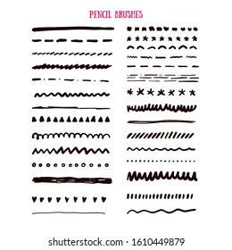 Vector pencil grunge brush set, black texture background, abstract paint