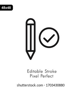 Vektorillustration Bleistift Symbol mit Scheck. Zeichensatz genehmigen