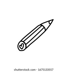 Vector pencil icon clerical material. Artistic illustration by a black line on a white background. Design for social networks, web, cards, prints, packaging, logo.