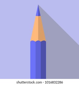 Vector pencil icon. Vector image of a blue pencil in a flat style with a shadow. Stylized vector image.