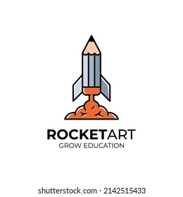 vector pencil icon rocket launch logo design. logo vector for kids, children, education, school start up