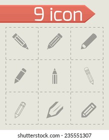Vector pencil icon set on grey background