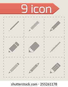 Vector pencil icon set on grey background