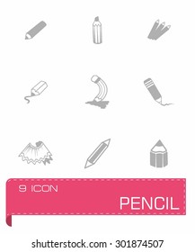 Vector pencil icon set on grey background