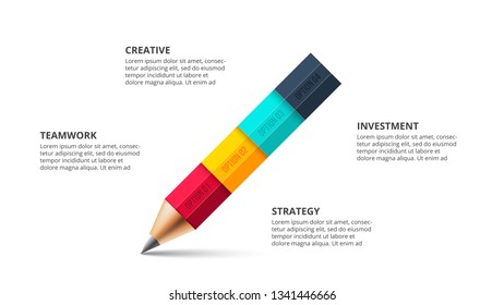 Vector pencil infographic. Education concept for presentation. Slide with 4 options, parts, steps, processes.