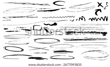 vector pencil ink stroke underline swirls crosshatch scribble strikethrough hand drawn childish doodle big set