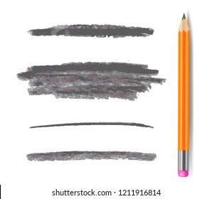 Vector Pencil Lines, Monochrome Gray Brush Strokes Set Isolated on White Background with Graphite Pencil.