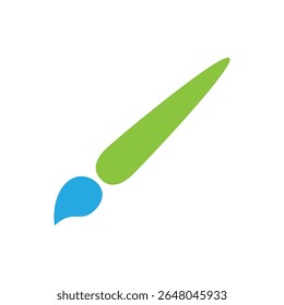 Vector Pencil Paintbrush Icon – Green Handle and Sharp Blue Bristles