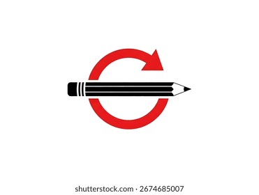 Vector of pencil and round arrows. Symbol of draw drawing. Icon of art paint development