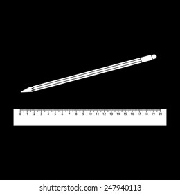 Vector Pencil and Ruler Icon on a black background
