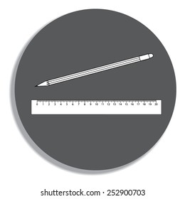 Vector Pencil and Ruler Icon on a grey background