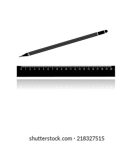 Vector Pencil and Ruler Icon with shadow