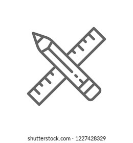 Vector pencil and ruler, project, art line icon. Symbol and sign illustration design. Isolated on white background