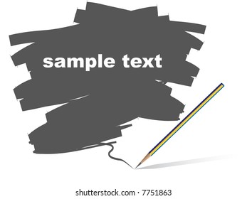 Vector - Pencil with scribbles on a blank piece of paper. Text can be entered on gray area.