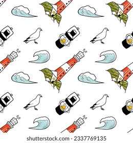 vector pencil seamless pattern on the theme of sea cruise