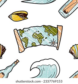 vector pencil seamless pattern on the theme of sea cruise