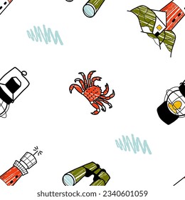 vector pencil seamless pattern on the theme of sea cruise