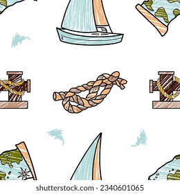 vector pencil seamless pattern on the theme of sea cruise