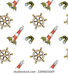 vector pencil seamless pattern on the theme of sea cruise