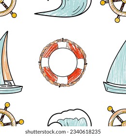 vector pencil seamless pattern on the theme of sea cruise